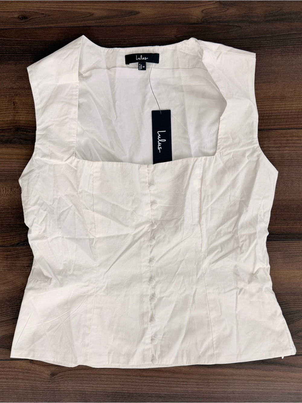 NWT Lulus Evynne White Poplin Cap Sleeve Button-Front Top - Picture 3 of 6